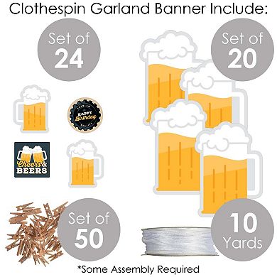 Big Dot Of Happiness Cheers & Beers Happy Birthday Party Clothespin Garland Banner 44 Pc
