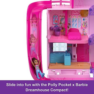 Polly Pocket Barbie Dreamhouse Compact Dollhouse Playset with 3 Micro Dolls, 1 Pet & 11 Accessories