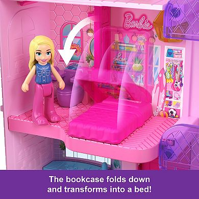 Polly Pocket Barbie Dreamhouse Compact Dollhouse Playset with 3 Micro Dolls, 1 Pet & 11 Accessories