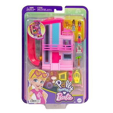 Polly Pocket Barbie Dreamhouse Compact Dollhouse Playset with 3 Micro Dolls, 1 Pet & 11 Accessories