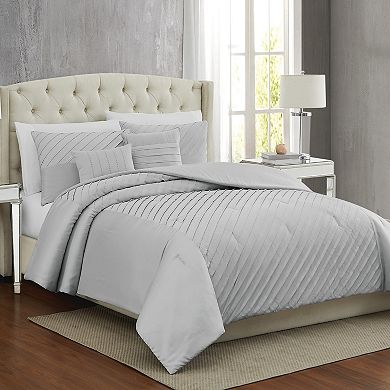 5th Avenue Lux James Pleated Silver 9 Piece Queen Comforter Set