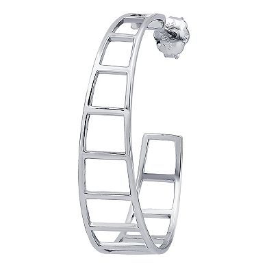 Aleure Precioso Sterling Silver Graduated Ladder Hoop Earrings