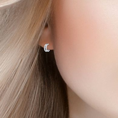 Aleure Precioso Sterling Silver Textured Center C-Hoop Earrings