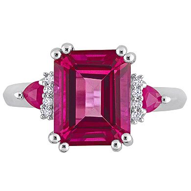Stella Grace Sterling Silver Pink Topaz, Ruby & Diamond Accent 3-Stone Ring