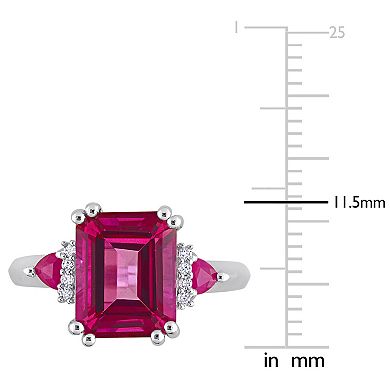 Stella Grace Sterling Silver Pink Topaz, Ruby & Diamond Accent 3-Stone Ring