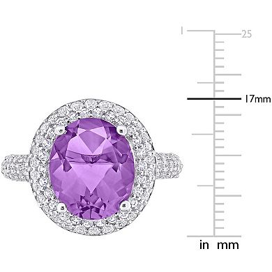 Stella Grace Sterling Silver Amethyst & White Topaz Double Halo Ring