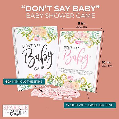 Girl Baby Shower Clothespin Game, Don't Say Baby Theme W/ 60 Pink Clothes Pins