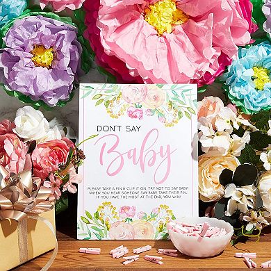 Girl Baby Shower Clothespin Game, Don't Say Baby Theme W/ 60 Pink Clothes Pins