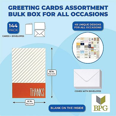 144 Pack Assorted Greeting Cards For All Occasions Box Set, 48 Designs, 4x6 In