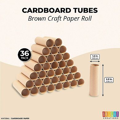 36 Empty Brown Cardboard Rolls For Crafts, Diy Classroom Projects, 1.6 X 5.9 In