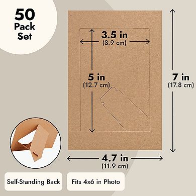 50-pack Paper Picture Frames 4x6 Easel With Stand, Kraft Paper Photo Frames