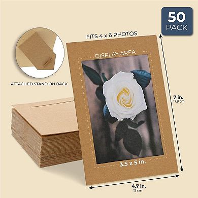 50-pack Paper Picture Frames 4x6 Easel With Stand, Kraft Paper Photo Frames