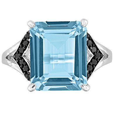 Stella Grace Sterling Silver Sky Blue Topaz & Black Sapphire Cocktail Ring