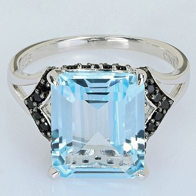 Stella Grace Sterling Silver Sky Blue Topaz & Black Sapphire Cocktail Ring