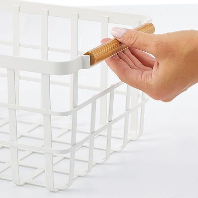 mDesign Metal Food Organizer Storage Bins with Wood Handles - 4 Pack