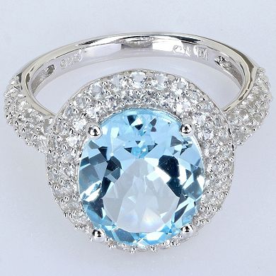 Stella Grace Sterling Silver Sky Blue Topaz & White Topaz Double Halo Ring