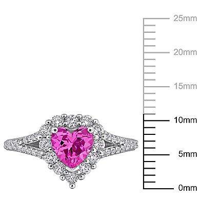 Stella Grace Sterling Silver Lab-Created Pink Sapphire & Lab-Created White Sapphire Halo Heart Engagement Ring