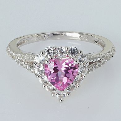 Stella Grace Sterling Silver Lab-Created Pink Sapphire & Lab-Created White Sapphire Halo Heart Engagement Ring