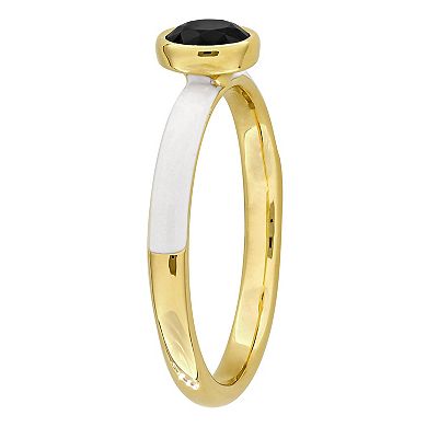 Stella Grace 18k Gold Over Silver Black Spinel & White Enamel Solitaire Ring
