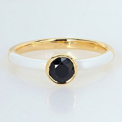Stella Grace 18k Gold Over Silver Black Spinel & White Enamel Solitaire Ring