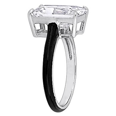 Stella Grace Sterling Silver Emerald-Cut Lab-Created White Sapphire & Black Enamel Solitaire Ring