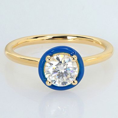 Stella Grace 18k Gold Over Silver 3/4 Carat T.W Lab-Created Moissanite & Blue Enamel Solitaire Engagement Ring