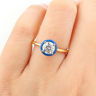 Stella Grace 18k Gold Over Silver 3/4 Carat T.W Lab-Created Moissanite & Blue Enamel Solitaire Engagement Ring