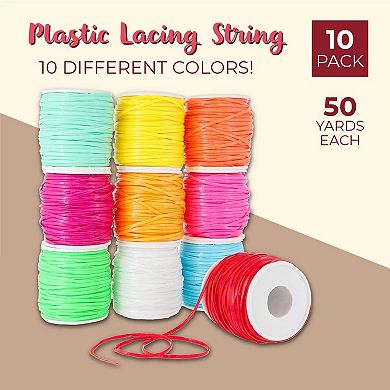10 Spools 50 Yards Each Of Plastic Lanyard String, Gimp String In 10 Neon Colors