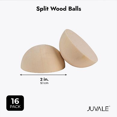 16 Pack 2" Unfinished Half Wooden Balls Split Natural Wood Beads For Craft Paint