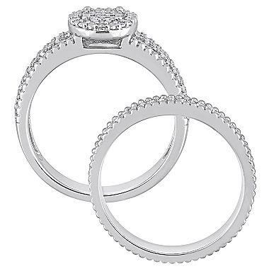 Stella Grace Sterling Silver 1/3 Carat T.W Diamond Oval Shape Cluster Bridal Ring Set