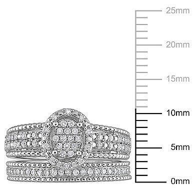 Stella Grace Sterling Silver 1/3 Carat T.W Diamond Oval Shape Cluster Bridal Ring Set