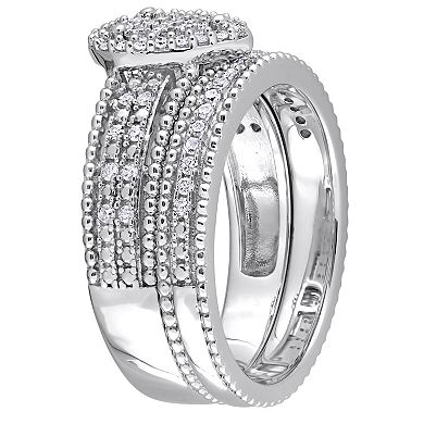 Stella Grace Sterling Silver 1/3 Carat T.W Diamond Pear Shape Cluster Bridal Ring Set