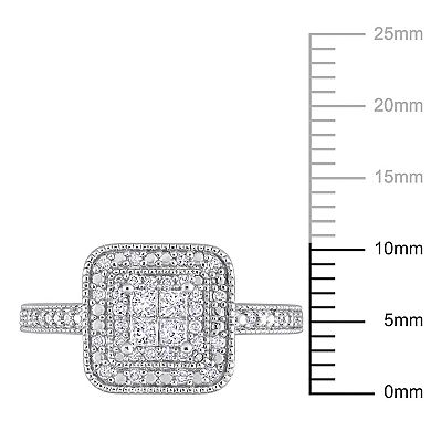 Stella Grace Sterling Silver 1/3 Carat T.W Diamond Double Halo Engagement Ring