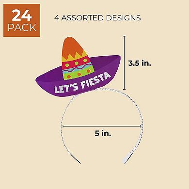 24-pack Lets Fiesta Sombrero Headbands, For Mexican Theme Parties, 4 Designs