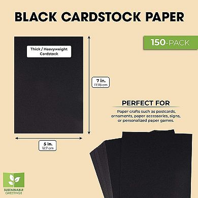 150pcs Black Cardstock Paper - Heavyweight Smooth Postcard Invitation, 5" X 7"