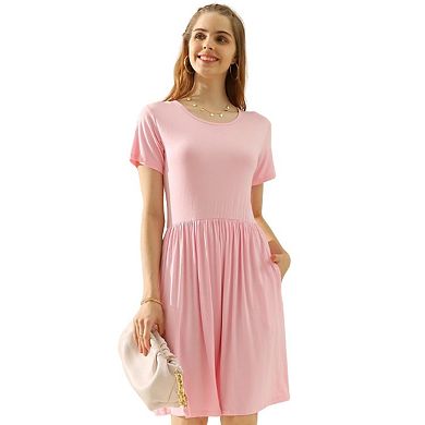 Fashnzfab Full Size Round Neck Ruched Dress With Pockets