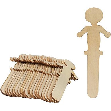 300 Pack Unfinished People Shaped Wooden Popsicle, Wood Craft Sticks, 5.8x2x0.1"