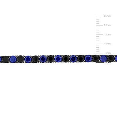 Stella Grace Sterling Silver Men's Lab-Created Blue Sapphire & Lab-Created Black Sapphire Tennis Bracelet