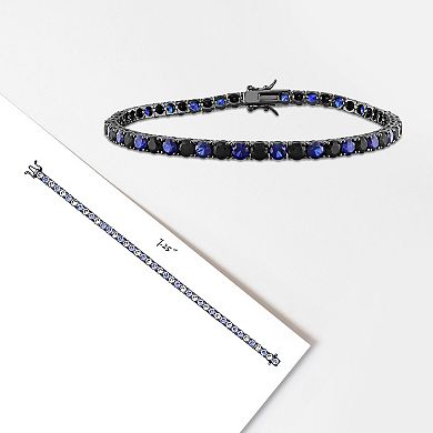 Stella Grace Sterling Silver Men's Lab-Created Blue Sapphire & Lab-Created Black Sapphire Tennis Bracelet