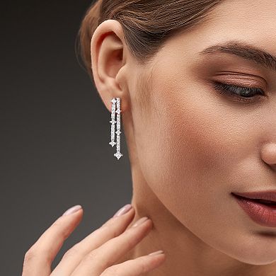 Stella Grace Sterling Silver Lab-Created White Sapphire Double Linear Drop Earrings
