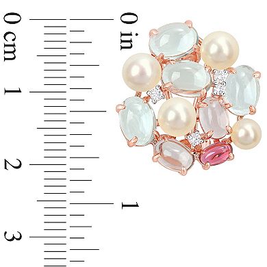 Stella Grace 18k Rose Gold Over Silver Freshwater Cultured Pearl & Multi Gemstone Cluster Earrings