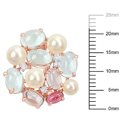 Stella Grace 18k Rose Gold Over Silver Freshwater Cultured Pearl & Multi Gemstone Cluster Earrings