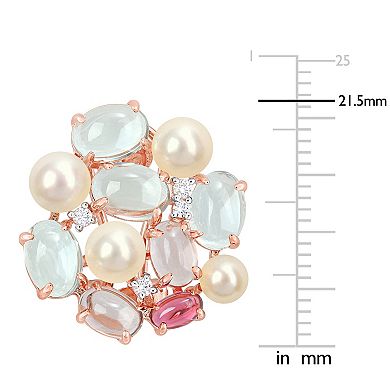 Stella Grace 18k Rose Gold Over Silver Freshwater Cultured Pearl & Multi Gemstone Cluster Earrings