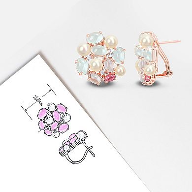 Stella Grace 18k Rose Gold Over Silver Freshwater Cultured Pearl & Multi Gemstone Cluster Earrings