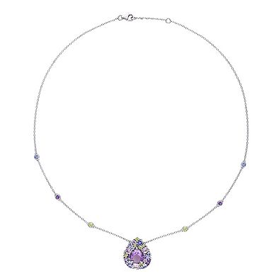 Stella Grace Sterling Silver Tanzanite, Rose De France, Peridot & Amethyst Mosaic Teardrop Necklace
