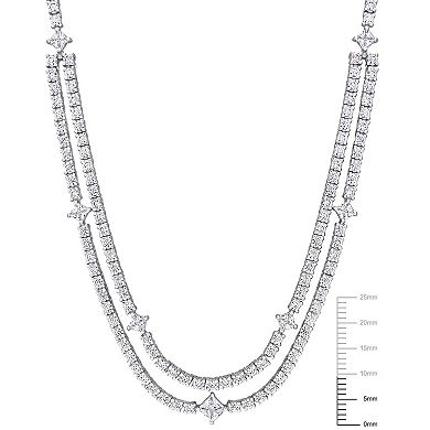 Stella Grace Sterling Silver Lab-Created White Sapphire Double Strand Layering Necklace