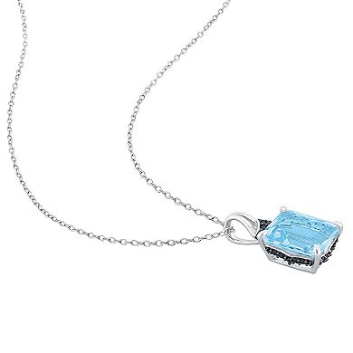 Stella Grace Sterling Silver Sky Blue Topaz & Black Sapphire Pendant Necklace