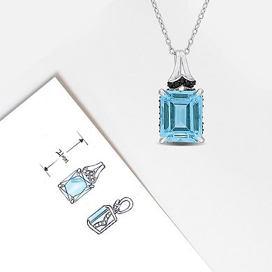 Stella Grace Sterling Silver Sky Blue Topaz & Black Sapphire Pendant Necklace