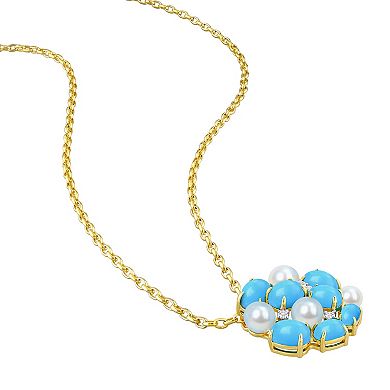 Stella Grace 18k Gold Over Silver Freshwater Cultured Pearl, Lab-Created Turquoise & Lab-Created White Sapphire Pendant Necklace