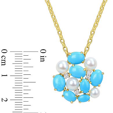 Stella Grace 18k Gold Over Silver Freshwater Cultured Pearl, Lab-Created Turquoise & Lab-Created White Sapphire Pendant Necklace